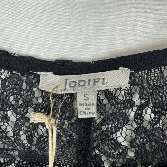 Jodifl Black Lace Tunic Blouse V-Neck Size S Bell Sleeve Witchy Goth Romantic - Picture 6 of 8